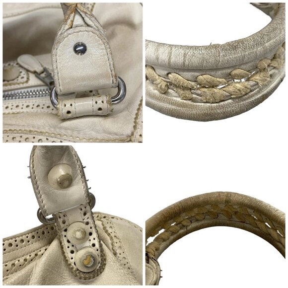 Auth BALENCIAGA The Giant Brogues City Cream Leather Handba - Picture 10 of 14